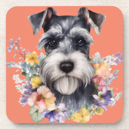 Posavasos Retrato de Schnauzer con flores