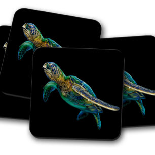 Posavasos Retrato de tortuga marina verde La elegante mont