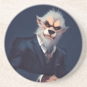 Posavasos Retrato de un hombre lobo en un traje