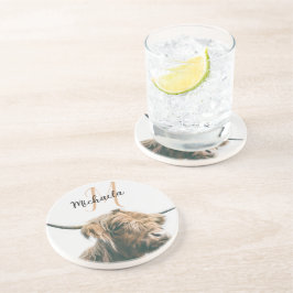 Posavasos Retrato de vaca de Highland nombre personalizado m