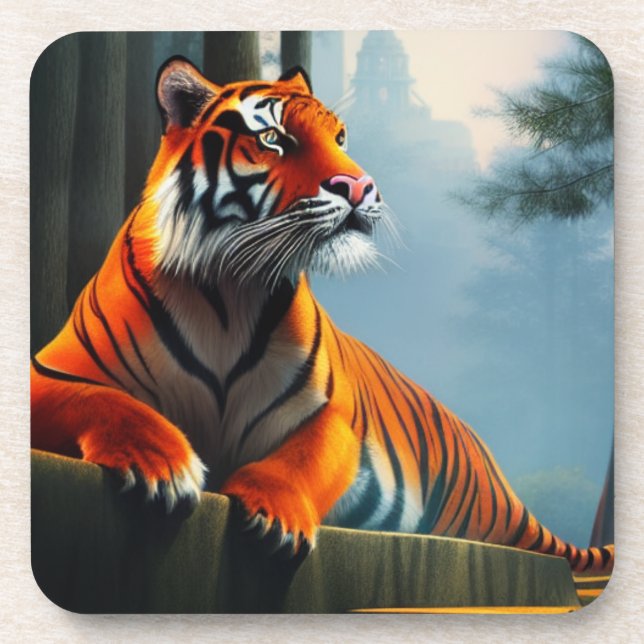 Posavasos Retrato dramático del tigre en el bosque (Frente)