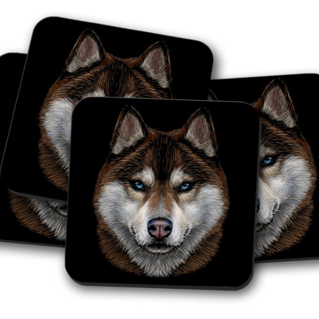 Posavasos Retrato Husky Siberiano | Majestic Husky Coasters (Subido por el creador)