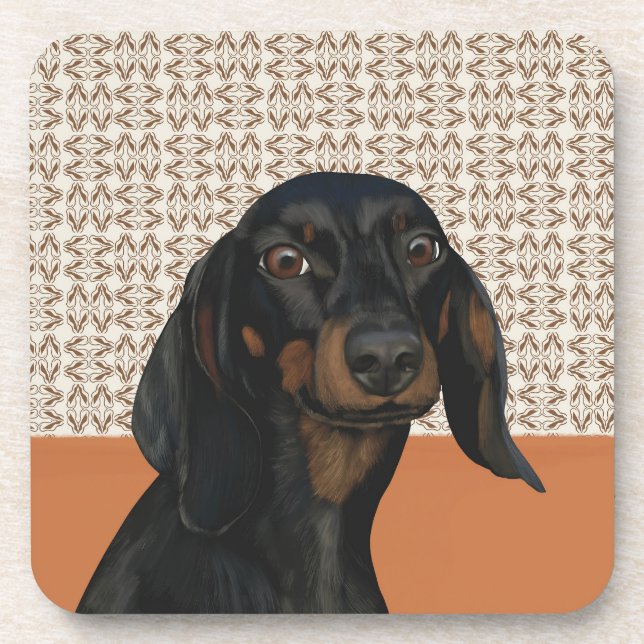 Posavasos Retrato negro de perro de Dachshund para los amant (Frente)