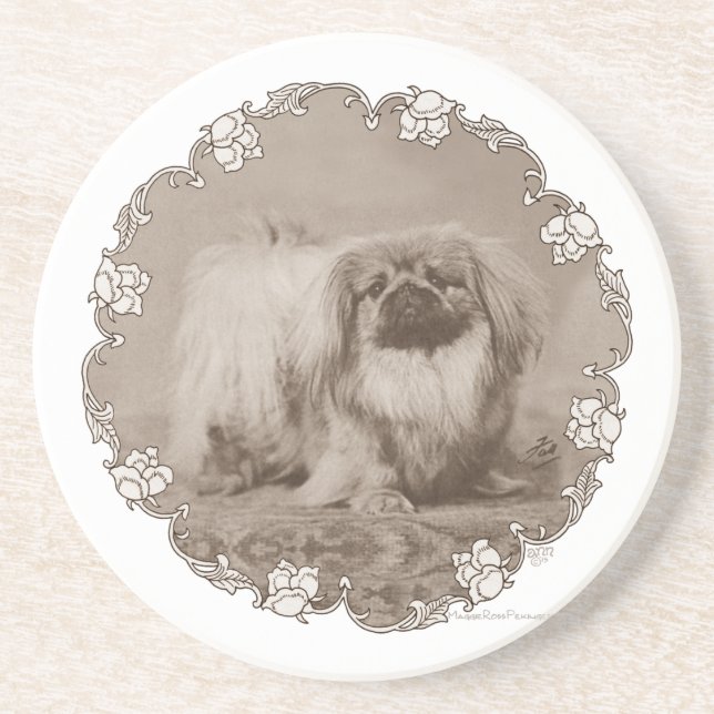 Posavasos Retrato Sepia de Pekinés (Frente)