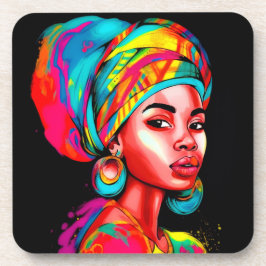 Posavasos Retrato vibrante con envoltura de cabeza colorida