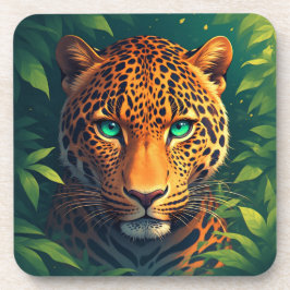 Posavasos Retrato vibrante de leopardo con ojos esmeralda