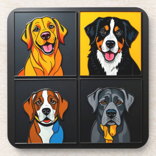 Posavasos Retratos coloridos de arte pop de perros adorables