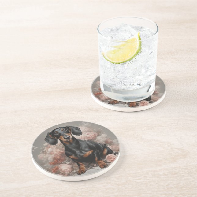 Posavasos Retratos de raza de perro de flores 2 (Lado)