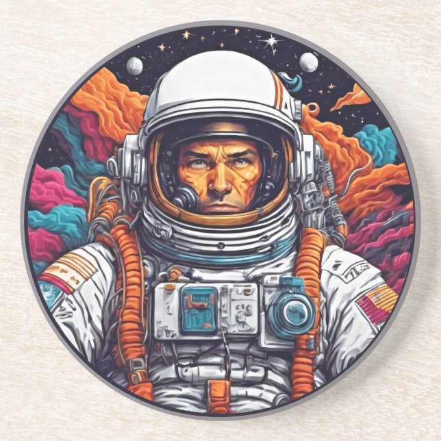 Posavasos Retro Astronaut Nebula Sandstone Coaster (Frente)