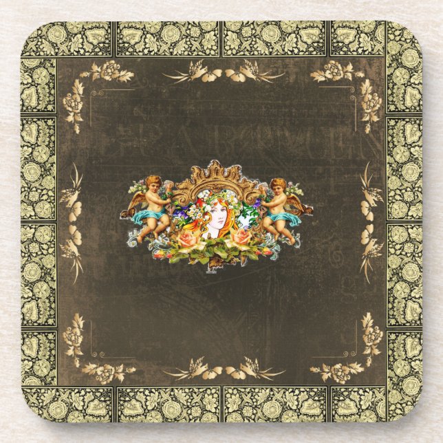 Posavasos Retro de color con encaje y flores (Frente)