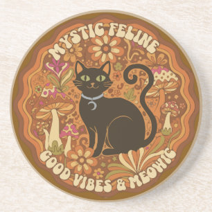 Posavasos Retro Gato Feline Místico Groovy de los 70 Gato Ne