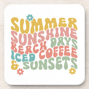 Posavasos Retro Groovy Summer Pink Monograma Nombre