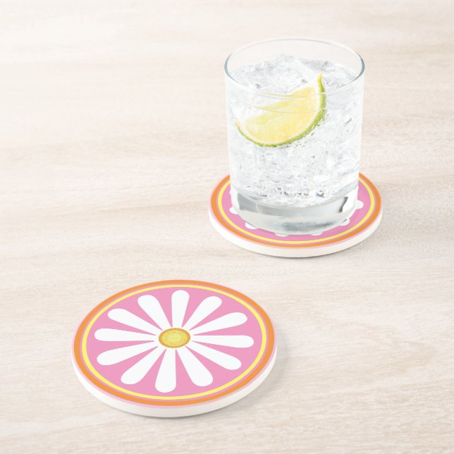 Posavasos Retro hippy daisy Sandstone Coaster (Lado)