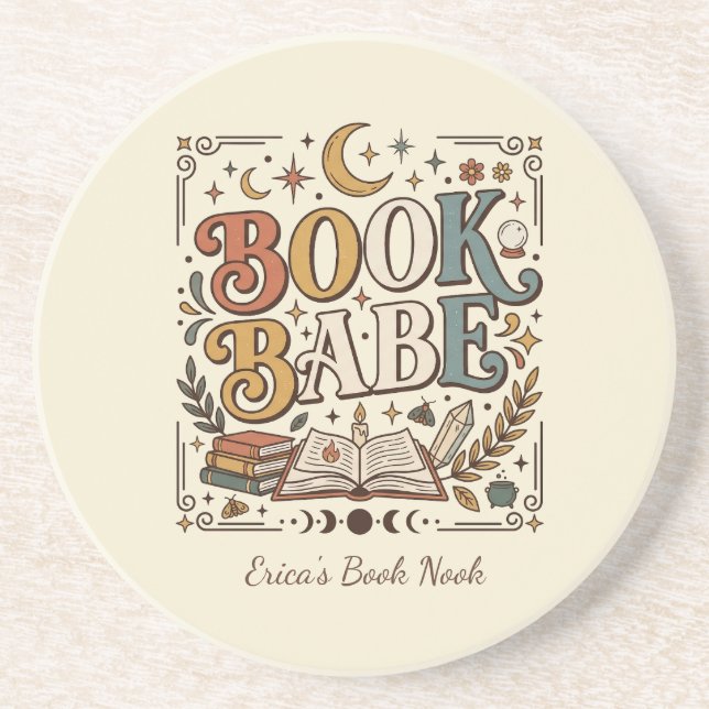 Posavasos Retro Libro Babe Mística Celestial Bruja Librera (Frente)