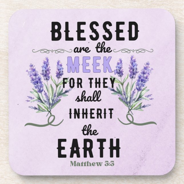 Posavasos Retro Matthew 5:5 Lavender Watercolor (Frente)