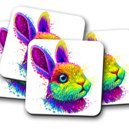 Posavasos Retro Neon Rabbit Animal | Conjunto de escoria de