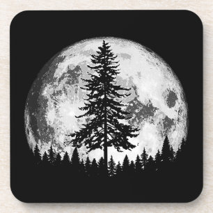 Posavasos Retro Pleno Luna y Minimalista Pino Árbol Vintage 