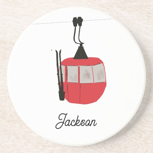 Posavasos Retro Red Ski Gondola Lift Personalizado (Frente)