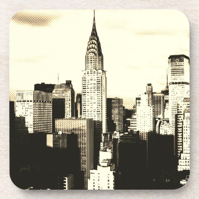 Posavasos Retro Sepia Pop Art Comic Dot New York City (Frente)