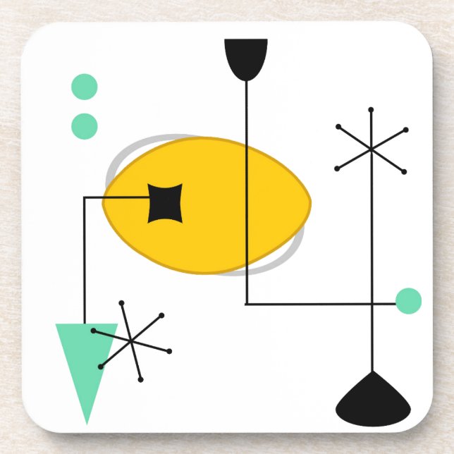 Posavasos retro simple amarillo azul moderno (Frente)