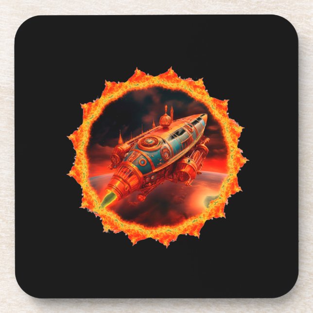 Posavasos Retro Steampunk Moon Rocket (Frente)