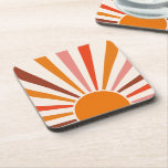 Posavasos Retro Sun Burst Naranja Sunset Rojo Amarillo Rosa<br><div class="desc">Diseño retro de rayos solares en tonos rosa cálido,  marrón y naranja. Rayos de sol naranja retro modernos,  arte abstracto geométrico mañana soleado.</div>