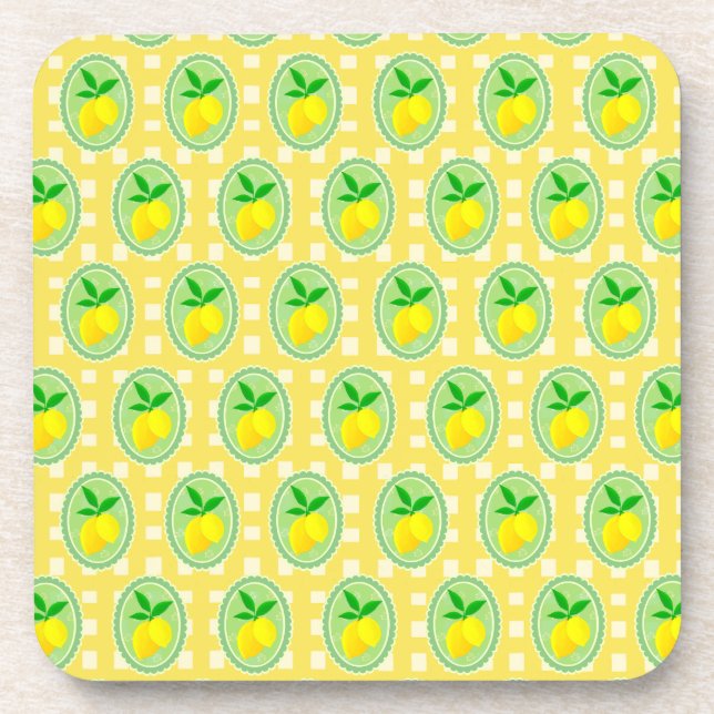 Posavasos Retro Sunny Lemon Yellow White Check  (Frente)