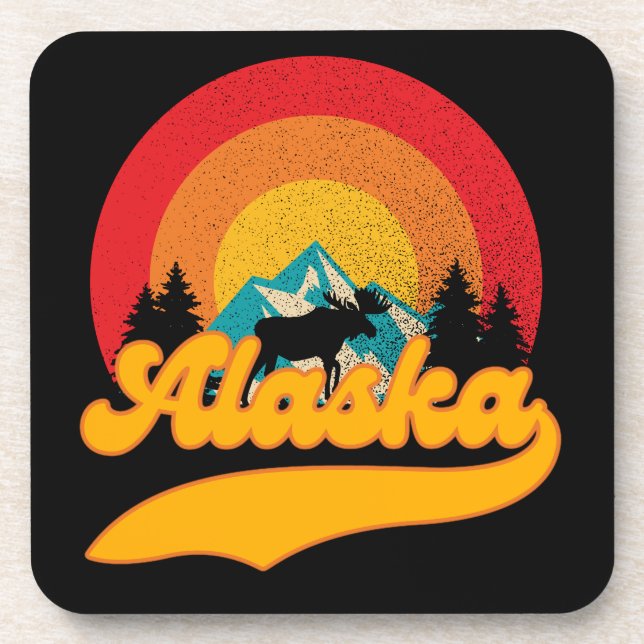 Posavasos Retro Sunset Alaska Juneau Moose 0Montañas salvaje (Frente)