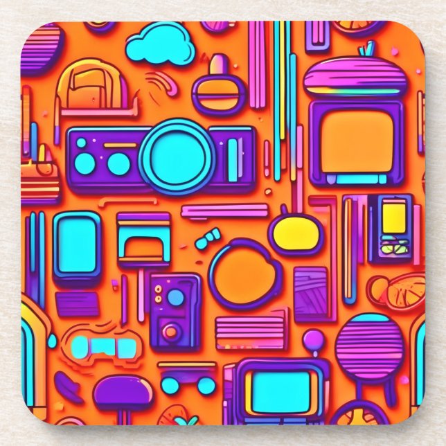 Posavasos Retro Tech Pop: Collage nostálgico de gadgets (Frente)