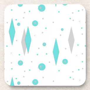 Posavasos Retro Turquoise Diamond Starburst Plastic Coaster