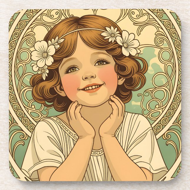 Posavasos retro vintage child with flowers (Frente)