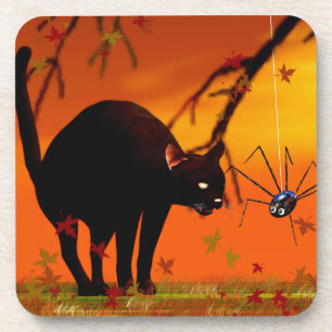 Posavasos Reunión de Halloween - Gato negro y araña