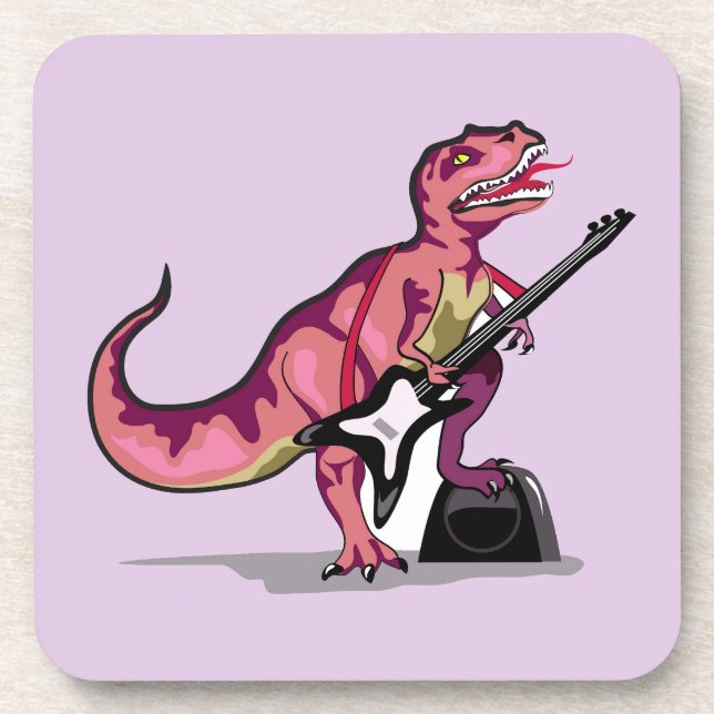 Posavasos Rex Tyrannosaurus Tocando La Guitarra. (Frente)