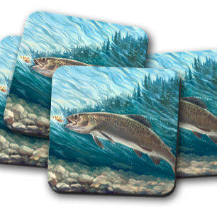 Posavasos River Duo Juego de montaña rusa de truchas