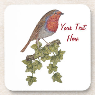 Posavasos Robin encaramado en aves silvestres de hoja de hie