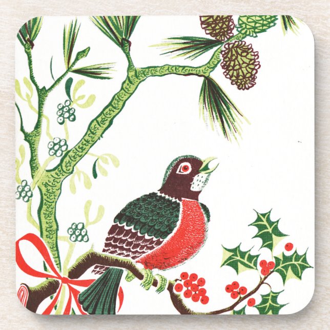 Posavasos Robin vintage de Navidad (Frente)
