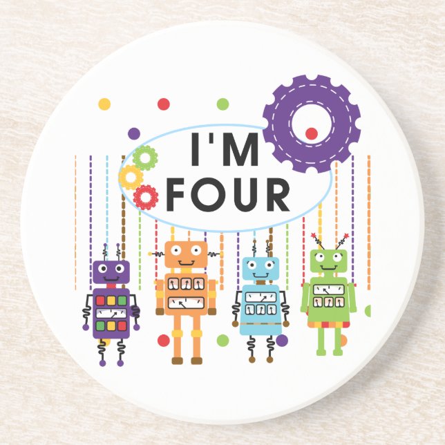Posavasos Robot 4ª camisetas de cumpleaños y regalos (Frente)
