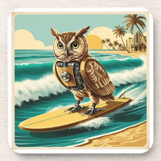 Posavasos Robots vintage navegando en la playa (Frente)