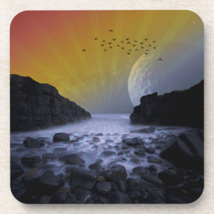 POSAVASOS ROCA COSTA MAR VINTAGE LUNA ATARDECER NATURALEZA