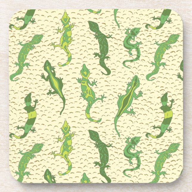 Posavasos Rock Climbing Geckos en amarillo - patrón sin fisu (Frente)