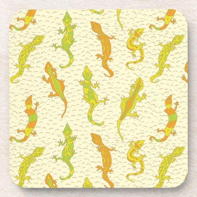 Posavasos Rock Climbing Geckos en amarillo - patrón sin fisu (Frente)