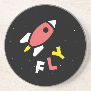 Posavasos Rocket - Arte pop abstracto rojo y amarillo. ¡FLY!