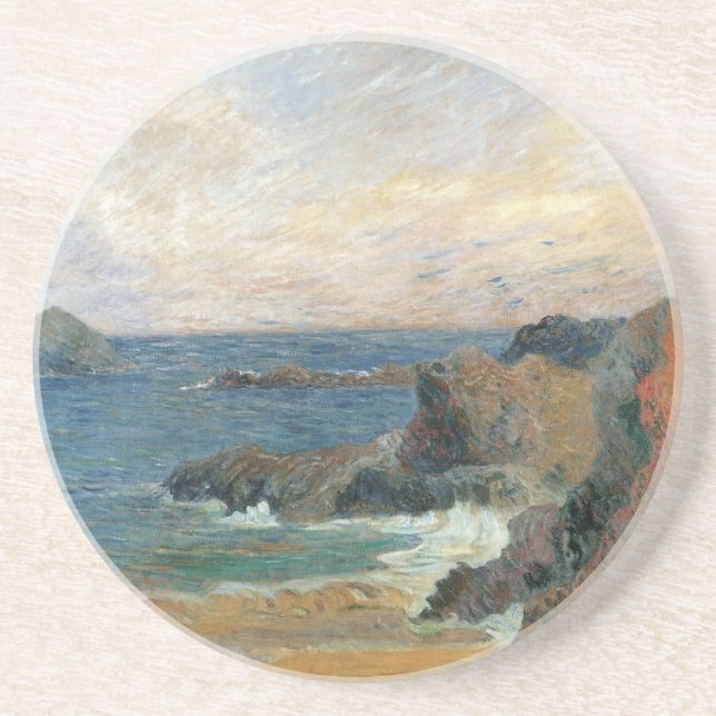 Posavasos Rocky Coast by Paul Gauguin, Vintage Impressionism (Frente)