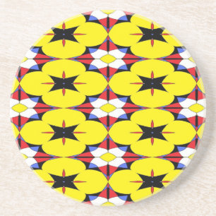 Posavasos Rojo, Amarillo, Negro, Azul Floral Kaleidoscopio 8