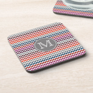 Posavasos Rojo Blanco Gris Chevron Zigzag Monograma