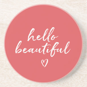 Posavasos Rojo Blanco Hola Hermoso Corazón Inspirador