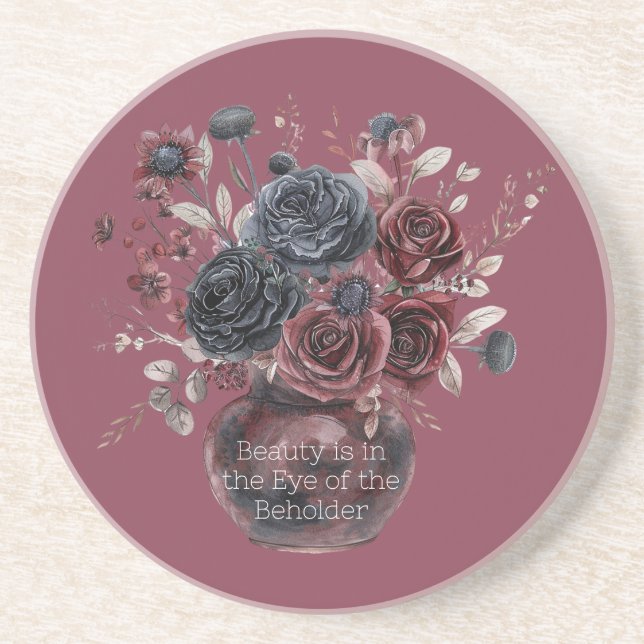 Posavasos Rojo Borgoña Flores Negras Belleza Es (Frente)