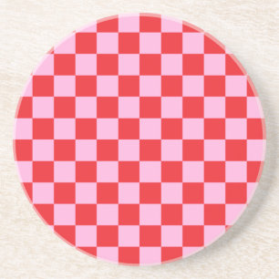 Posavasos Rojo Brillante y Cuadros Rosa Claro