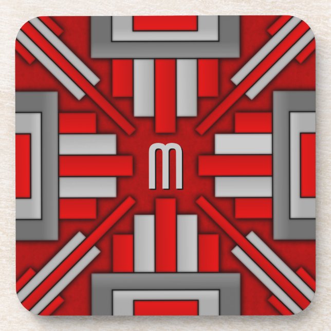 Posavasos Rojo-Gris geométrico de los años 20 del art déco (Frente)