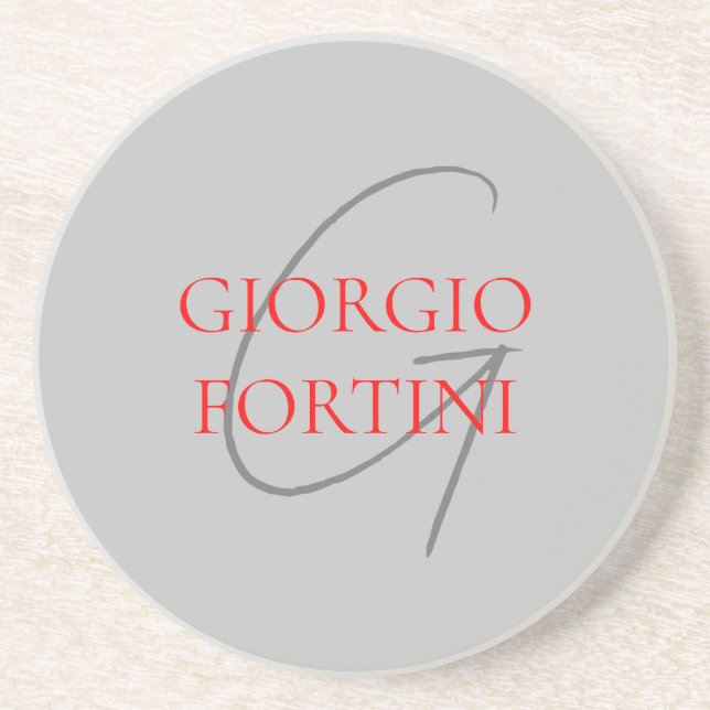 Posavasos Rojo gris su nombre Monograma inicial moderno (Frente)